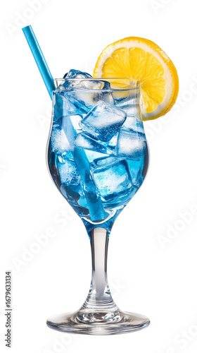 glass with blue lagoon cocktail isolated on transparent background. Alcoholic drink, design element for restaurant or bar. Design element for menu.