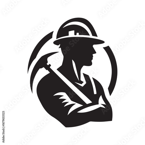 construction worker vector silhouette clip art logo design illustration. construction tools with worker icon set collections