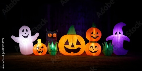 Halloween Yard Display with Colorful Inflatable Decorations