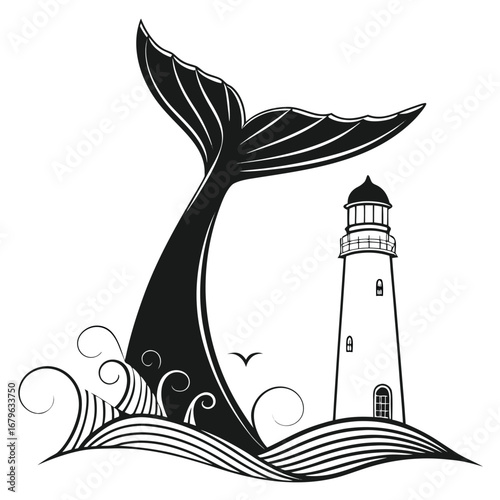 Whale tail glowing inside spiral torch silhouette