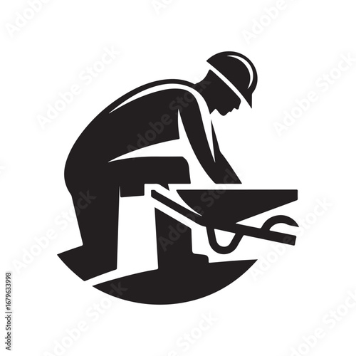 construction worker vector silhouette clip art logo design illustration. construction tools with worker icon set collections