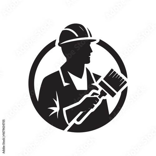 construction worker vector silhouette clip art logo design illustration. construction tools with worker icon set collections