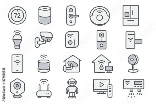 Smart home technology icons showcasing various devices for modern living and convenience