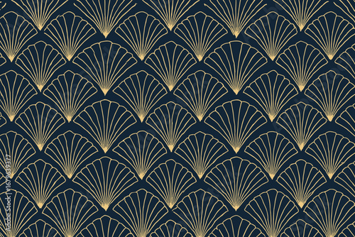 Elegant fan pattern design in gold and deep blue creates a sophisticated backdrop for various artistic uses