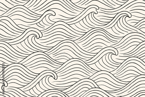 Waves in a rhythmic pattern create a calming oceanic atmosphere with flowing lines and soft curves