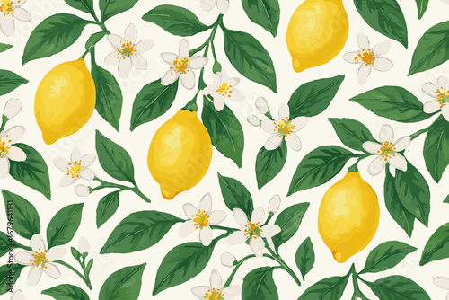 Lemons and blossoms create a vibrant pattern that brightens any space with fresh beauty
