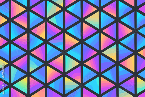 Colorful geometric pattern with vibrant hues and glossy finish on a dark background