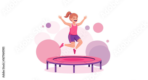 Joyful Girl Bouncing High On A Trampoline and Having Fun During The Summer