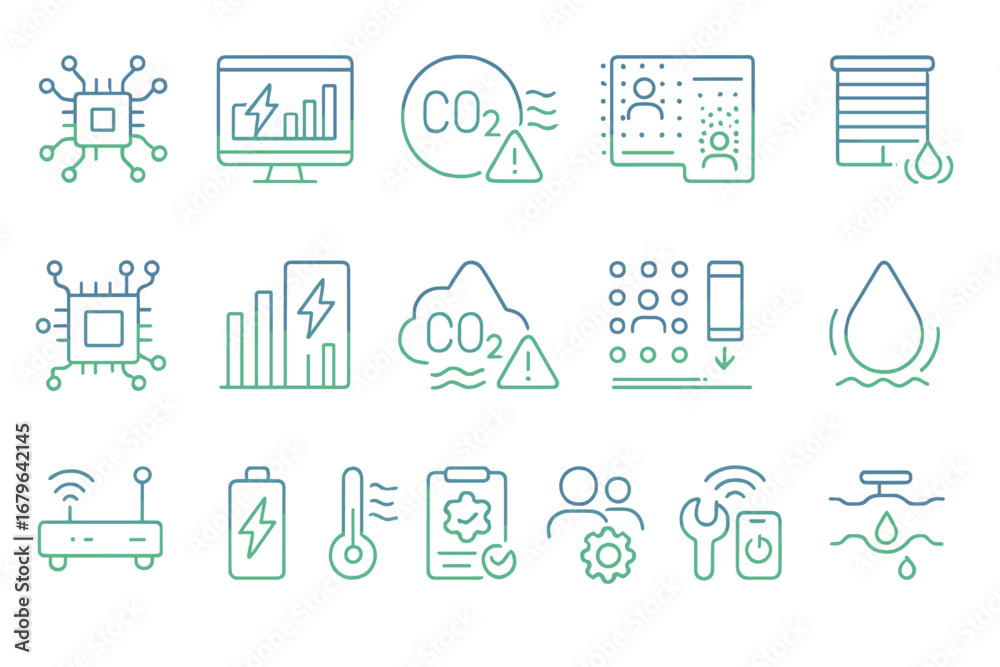 Fototapeta premium Icons representing environmental monitoring and technology for sustainable solutions in urban areas