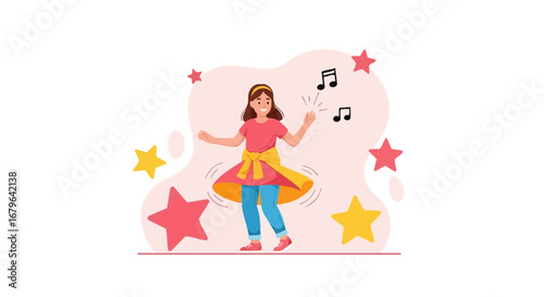 Joyful Girl Dancing and Singing In An Energetic and Melodious Musical Celebration