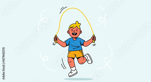 Joyful Boy Skipping Rope in a Vibrant Illustration of Fitness and Healthy Activity