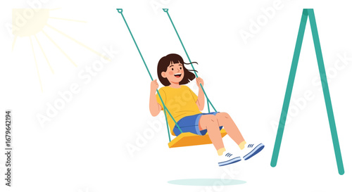 Joyful Girl Enjoying Swinging Outdoors Under The Warm Sunshine During Daytime