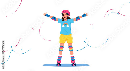 Joyful Girl Roller Skating With Arms Extended Depicting A Fun Active Lifestyle Scene