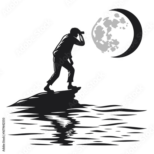 Moon reflecting inside glowing water silhouette