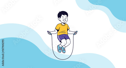 Joyful Child Bouncing with a Jump Rope: A Playful Activity Vector Illustration Design