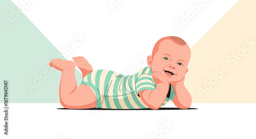 Joyful Infant Displaying Happiness On The Floor, Perfect For Adorable Childhood Imagery Concepts