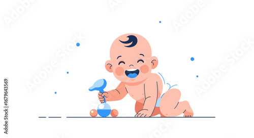Joyful Infant Plays With Adorable Toy, Representing Happiness And Early Childhood