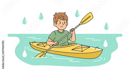 Joyful Kayaking Illustration Showcasing Outdoor Activity and Water Recreation