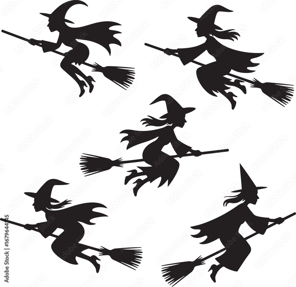 Obraz premium Halloween silhouette vector art illustration, Shapes Collection Isolated on White Background