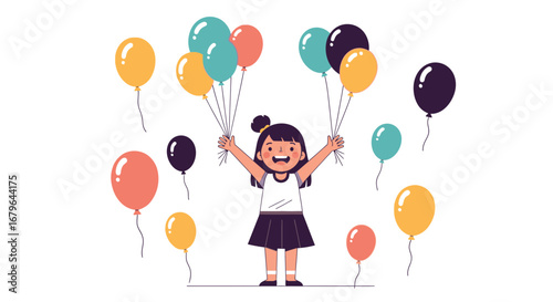 Joyful Child Holding Balloons Celebrating A Special Event Vector Illustration