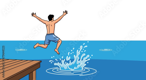 Joyful Leap: A Person Enjoys A Refreshing Dive Into Cool Water On A Sunny Day