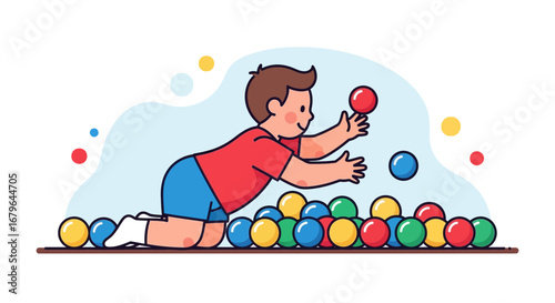 Joyful Playtime: A Child's Delightful Adventure in a Colorful and Vibrant Ball Pit