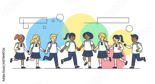 Joyful Pupils Running Together towards Educational Goals and Inspiring Future Achievements