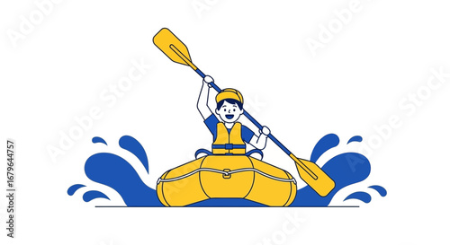Joyful Rafting Adventure In Animated Style, Whitewater Fun And Excitement Depicted