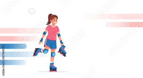 Joyful Teenager Ready To Roller Skate Recreationally On Abstract Background
