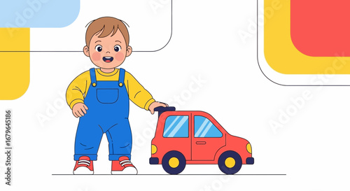 Joyful Child Plays With Toy Car, Illustrating Child Development and Early Childhood Fun