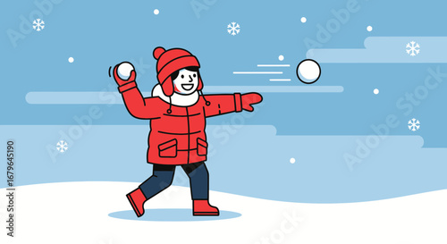 Joyful Child Plays With Snowball, Amid Winter's Delight and Playful Moments