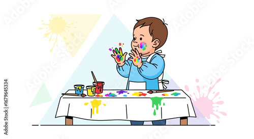 Joyful Toddler Exploring The World Of Art With Paint And Creative Expression