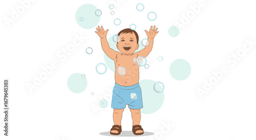 Joyful Toddler Interacting With Bubbles, Capturing Happiness in This Delightful Scene