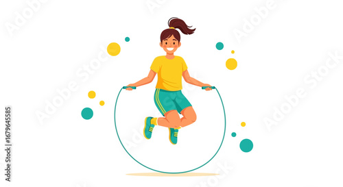 Joyful Woman Bouncing Rope Exercising and Creating Energetic Movement Illustration