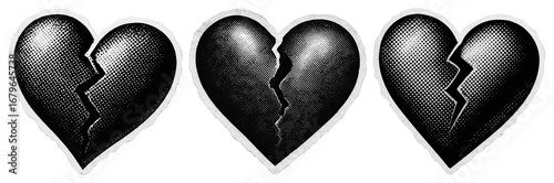 Three broken hearts illustration