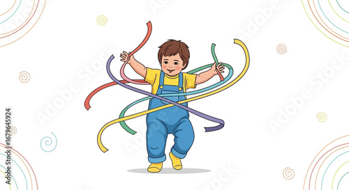 Joyful Child With Ribbons Celebrating Moments Of Happiness And Freedom
