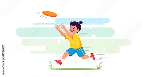 Joyful Young Person Engaging In Outdoor Activity Of Catching A Flying Disc