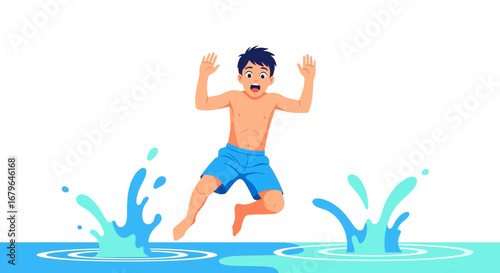 Joyful Young Person Jumping Into Water for Summertime Adventure and Excitement