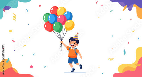 Joyful Youngster Celebrating With Colorful Balloons During A Festive Occasion