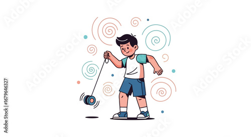 Joyful Youngster Engaged In A Yoyo Game Depicted Through Delightful Illustration