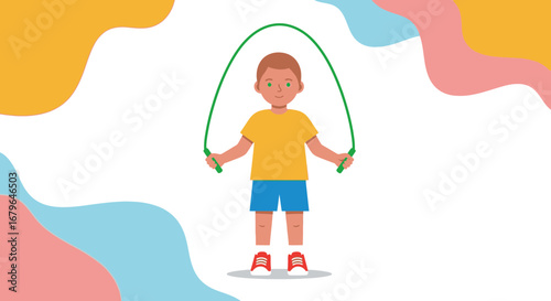 Joyful Youngster Skipping Rope Displaying Energetic Childhood Games in Motion