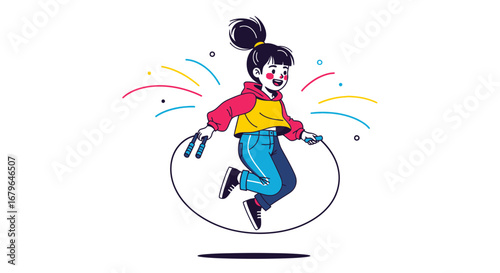 Joyful Youngster Skipping Rope, Illustrating Health, Fitness, and Energetic Childhood Activities