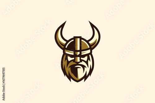 Bold Viking mascot logo featuring a horned helmet and fierce warrior face in a strong vector style