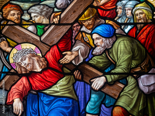 Foto Stained glass (1914) of The Way of the Cross