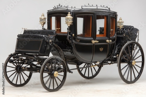 Historical black horse-drawn coach, a symbol of vintage luxury and design