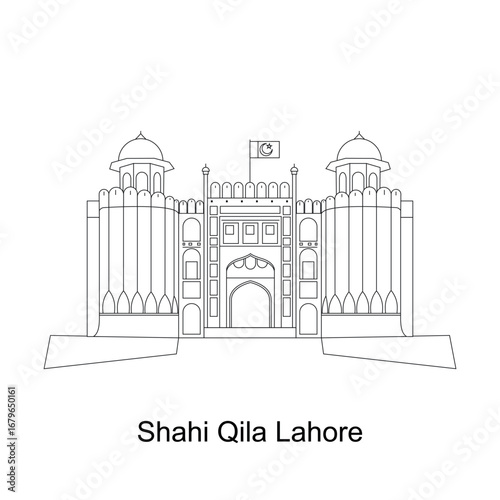 Shahi Qila Lahore: Line Art Illustration of Pakistan's Historic Fort