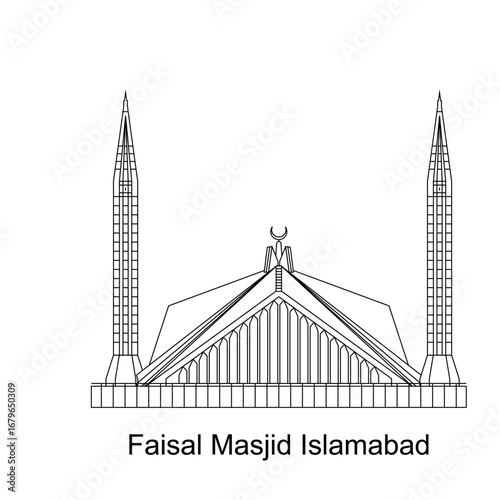 Faisal Mosque Islamabad: Architectural Line Drawing