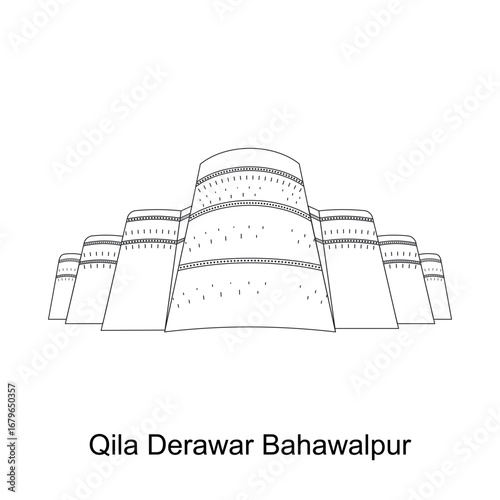 Qila Derawar Fort Bahawalpur: Architectural Line Drawing