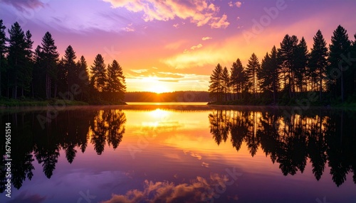 Dramatic Sunset Over Lake