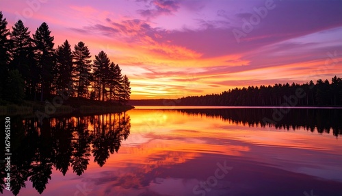 Dramatic Sunset Over Lake